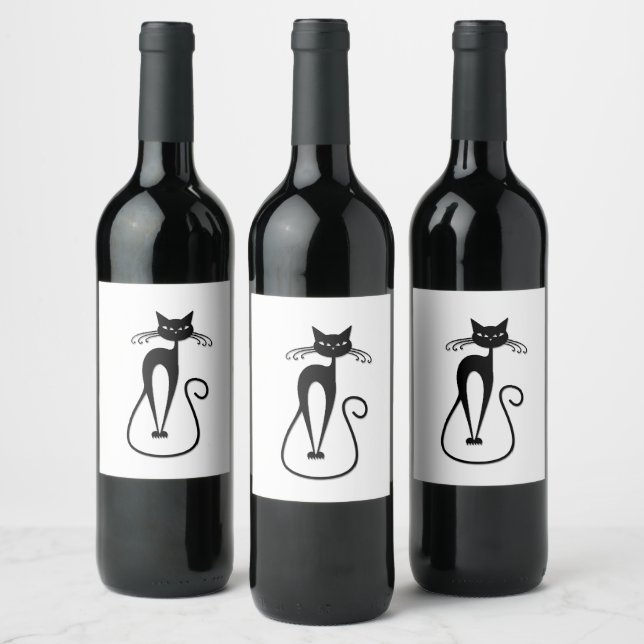 Whimsical Black Cat Weinetikett (Flaschen)