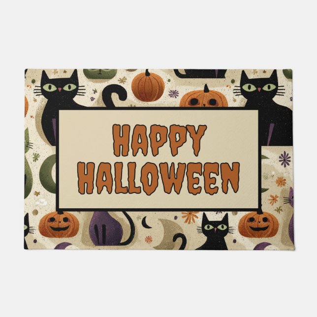 Whimsical Black Cats and Halloween Pumpkins Fußmatte (Vorderseite)