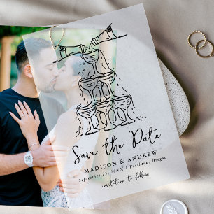 Whimsical Black Champagner-Turm Save-the-Date-Kart