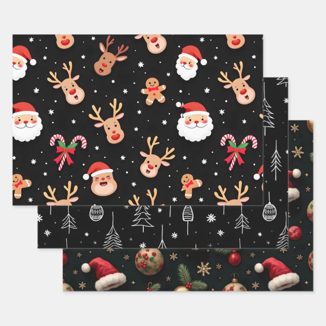 Whimsical Black Christmas Geschenkpapier Set (Set)
