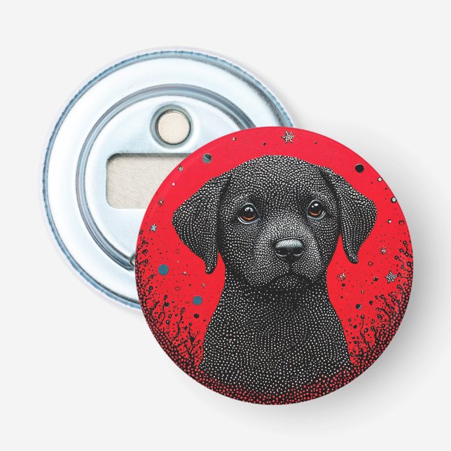 Whimsical Black Dog Flaschenöffner (Vorderseite)