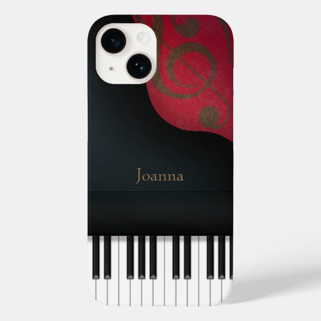 Whimsical Black Grand Piano Personalisiert Case-Mate iPhone 14 Hülle (Rückseite)