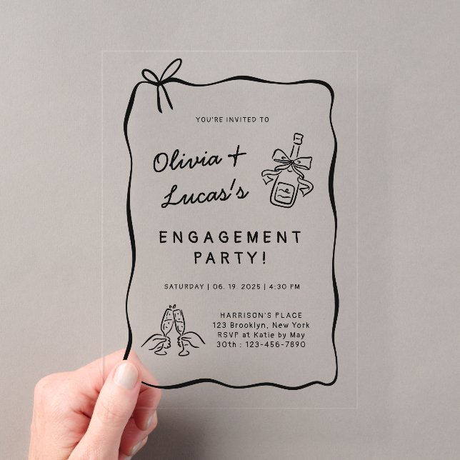 Whimsical Black Hand Gezeichnet Engagement Party Acryleinladungen (Insitu (Handheld))