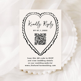 Whimsical Black Heart QR Code Wedding RSVP Karte