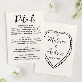 Whimsical Black Heart Wedding Details Begleitkarte