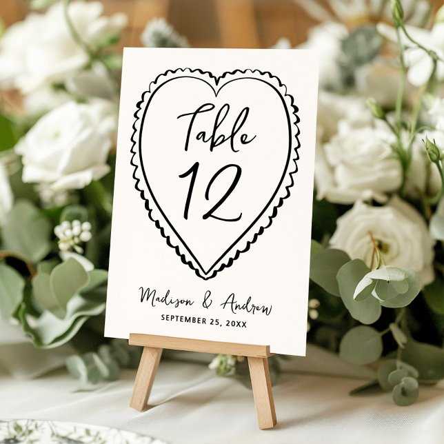 Whimsical Black Heart Wedding Tischnummer (Von Creator hochgeladen)