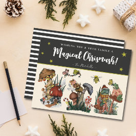 Whimsical Black Merry Mushroom und Frosch Weihnach Feiertagskarte
