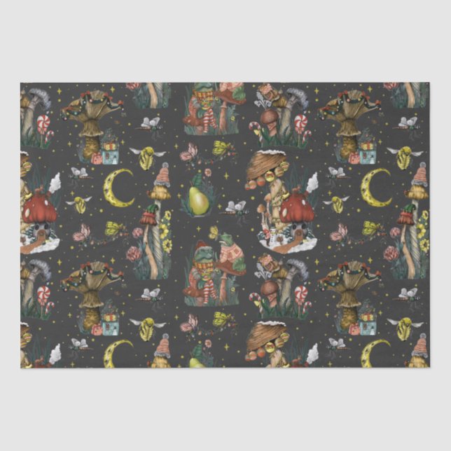Whimsical Black Mushroom Frohe Weihnachts Goth Seidenpapier (Vorderseite)