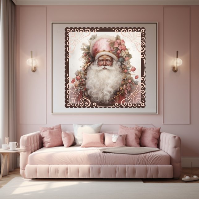 Whimsical Black Santa: Florals & Soft Pinks Poster (Von Creator hochgeladen)