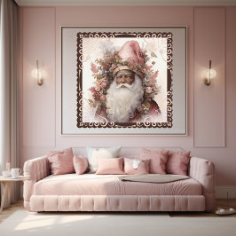 Whimsical Black Santa: Pink & Earth Tones Poster