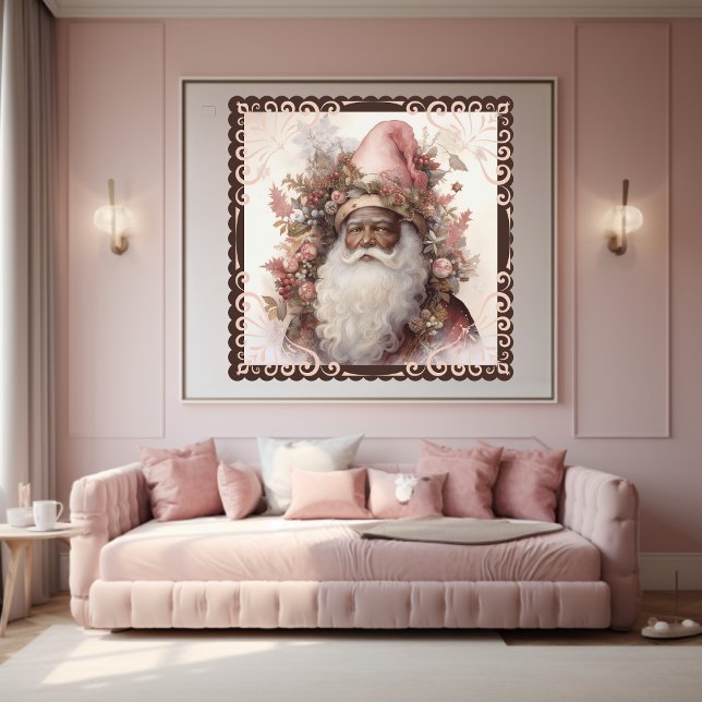 Whimsical Black Santa: Pink & Earth Tones Poster (Von Creator hochgeladen)