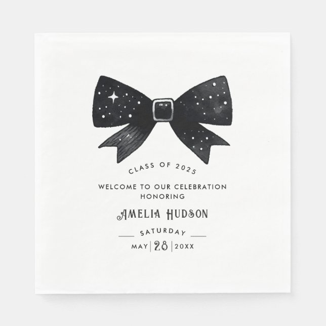 Whimsical Black & White Bow Graduation Party Serviette (Vorderseite)