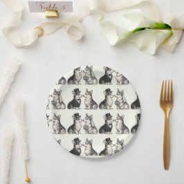 Whimsical Black & White Vintag Corgi Wedding Pappteller