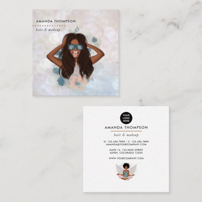 Whimsical Black Woman Square Business Card Quadratische Visitenkarte (Vorne/Hinten)