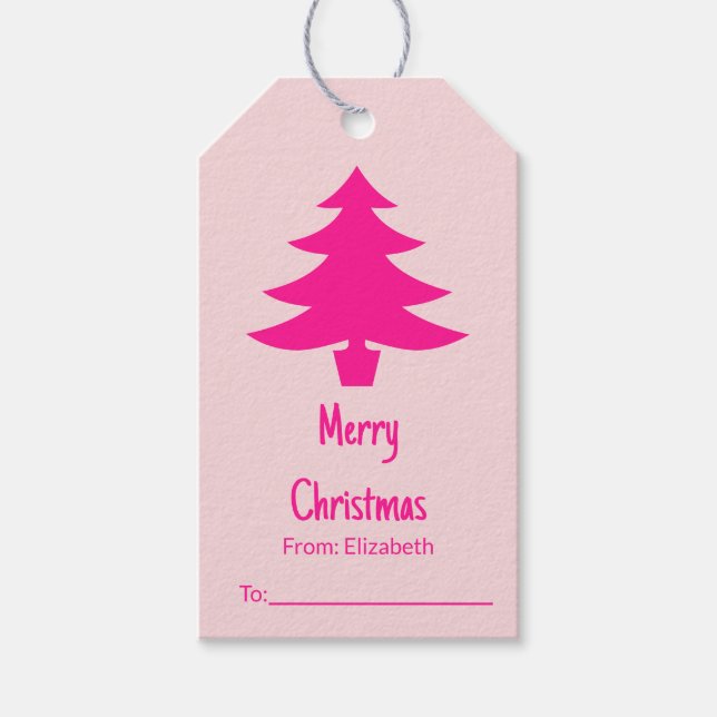 Whimsical Blassrosa und Deep Pink Weihnachtsbaum Geschenkanhänger (Vorderseite)