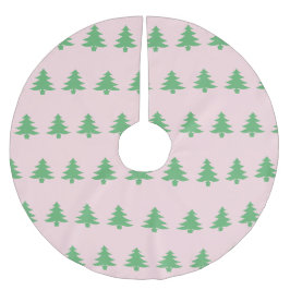 Whimsical Blassrosa und grüne Weihnachtsbäume Polyester Weihnachtsbaumdecke