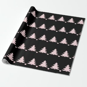 Whimsical Blassrosa Weihnachtsbaumen auf schwarz Geschenkpapier