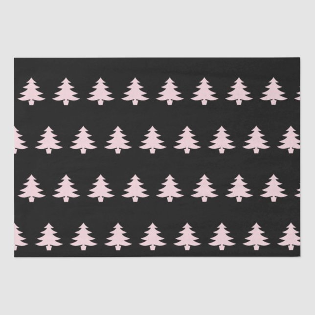 Whimsical Blassrosa Weihnachtsbaumen auf schwarz Seidenpapier (Vorderseite)