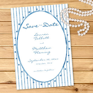 Whimsical Blaue Oval-Wasserfarben-Streifen-Hochzei Save The Date