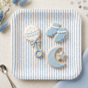 Whimsical Blaue Wasserfarbe-Bogen-Streifen-Baby-Pa Pappteller