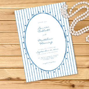 Whimsical Blaue Weiße Aquarell-Streifen-Hochzeit Einladung