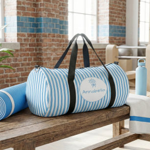 Whimsical Blaue Weiße Streifen Preppy Monogramm Duffle Bag
