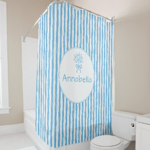Whimsical Blaue Weiße Streifen Preppy Monogramm Duschvorhang