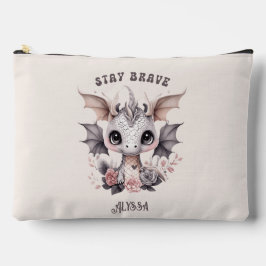 Whimsical "Bleibe Brave" Kleiner Drache mit Blume Zubehörtasche