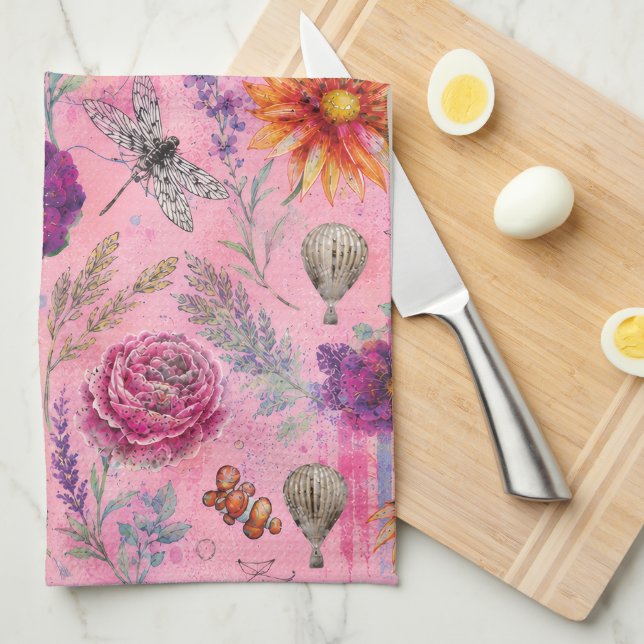 Whimsical Bloom Garten Geschirrtuch (Viertel Falte)