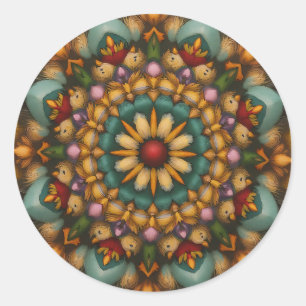 Whimsical Bloom Mandala - von Natur Inspiriert Runder Aufkleber