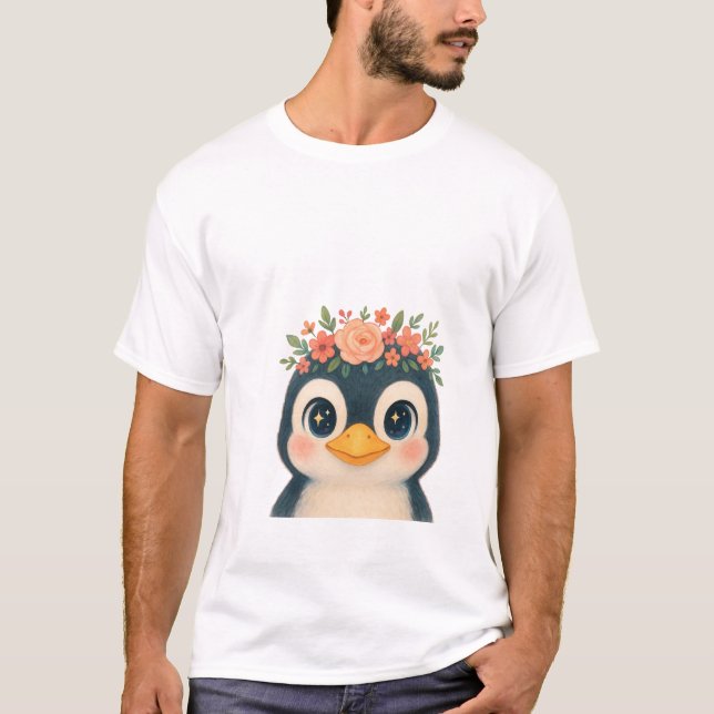 Whimsical Bloom Penguin T-Shirt (Vorderseite)