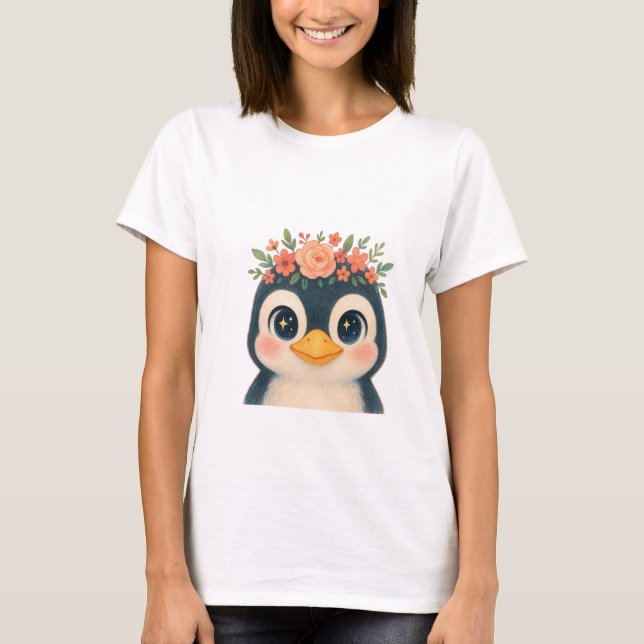 Whimsical Bloom Penguin T-Shirt (Vorderseite)