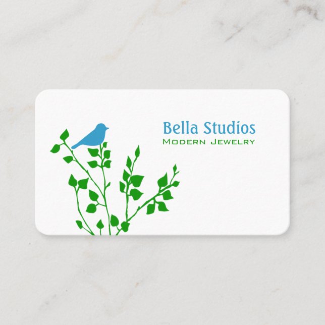 Whimsical Blue and Green Bird Nature Designer Visitenkarte (Vorderseite)