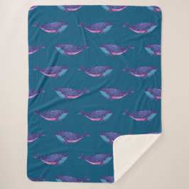 Whimsical Blue and Lila Whale Pattern Ocean Sherpadecke
