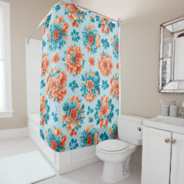 Whimsical Blue and Orange Blossoms: Künstlerisch Duschvorhang