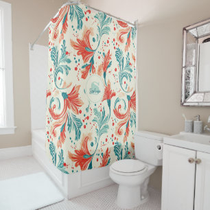 Whimsical Blue and Red Paisley Leaf Muster Duschvorhang