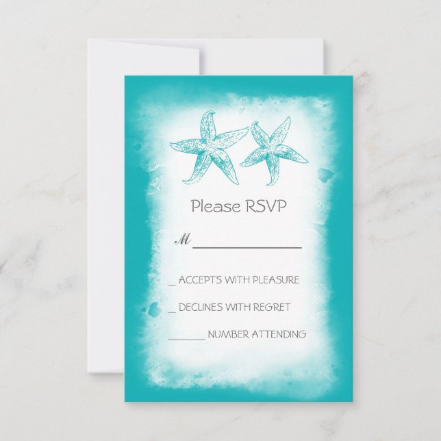 Whimsical Blue Beach Hochzeit RSVP Karten (Vorderseite)
