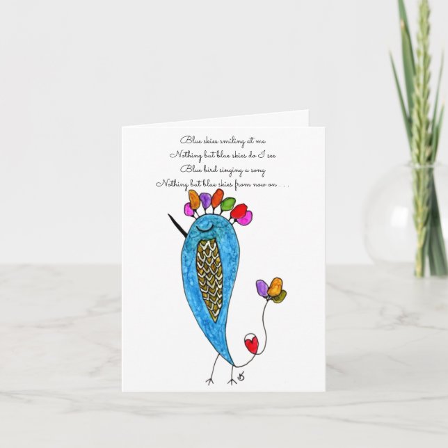 Whimsical Blue Bird Illustration Grußkarte Karte (Vorderseite)