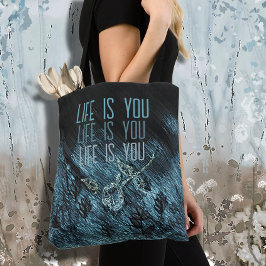 Whimsical Blue Black Rose Text Tasche