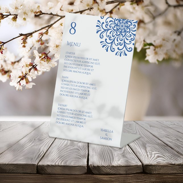Whimsical Blue Blüh Wedding Menu Sockelschild (Von Creator hochgeladen)