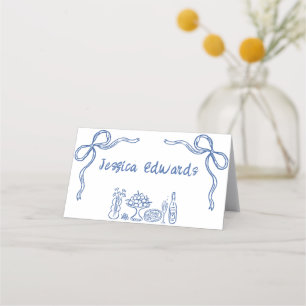 Whimsical Blue Bow Brautparty Faltäre Platzkarte