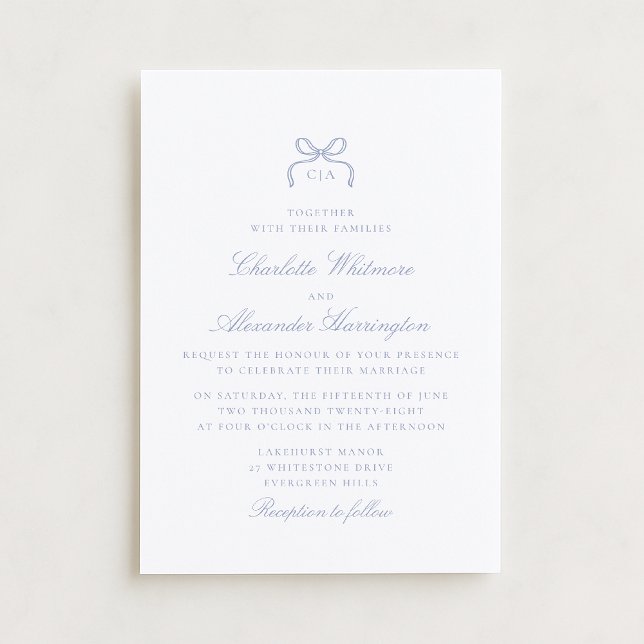 Whimsical Blue Bow Wedding Invitation Einladung (Von Creator hochgeladen)