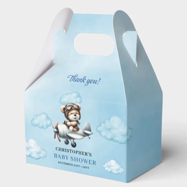 Whimsical Blue Brown Teddy Bear Pilot Baby Shower  Geschenkschachtel (Whimsical Blue Brown Teddy Bear Pilot Baby Shower Favor Box

)
