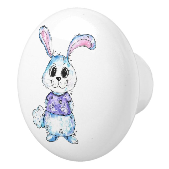 Whimsical Blue Bunny Keramikknauf (Rechts)