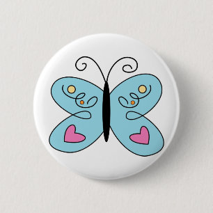 Whimsical Blue Butterfly mit Herz Wings Button