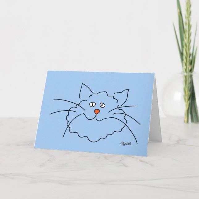Whimsical Blue Cat Birthday Card Karte (Vorderseite)