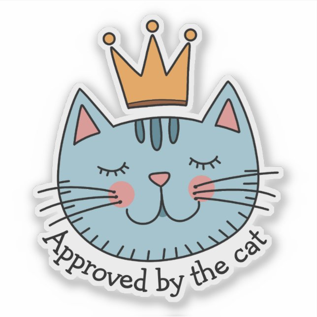 Whimsical Blue Cat mit gelber Krone nach Maß Aufkleber (Vorderseite)