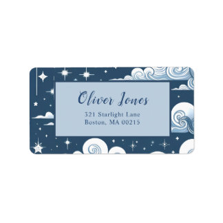 Whimsical Blue Celestial Baby Showmarke Adressaufkleber