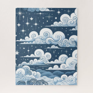 Whimsical Blue Celestial Stars und Wolken
