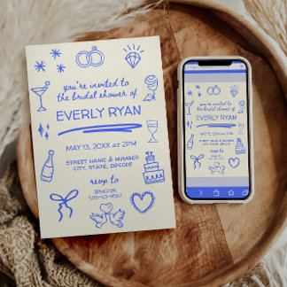 Whimsical Blue Coquette Stylish Bridal Shower Einladung